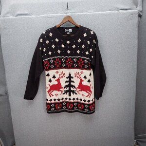 Vintage Beldoch Popper Christmas Reindeer Sweater L